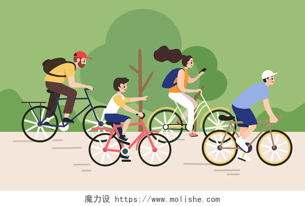 自行车插画卡通人物jpg素材自行车骑自行车